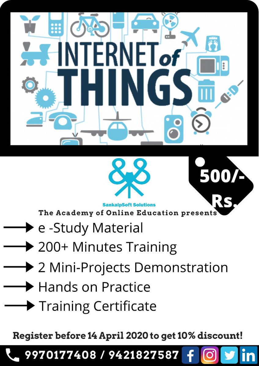 RanjanS76682168's tweet image. #sankalpSoft Solutions #elearnin

*SankalpSoft Solutions* is providing *Online Training* on *Basic IoT (Internet Of Things)* along with *e- Training Material , Hands-on Practice &amp;amp; Certificate !*
You will basics of IoT along with some practical