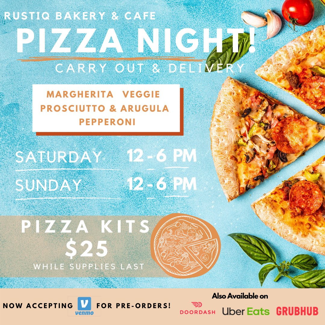TODAY &amp; TOMORROW! Get 'em while they're hot!  Rustiq Bakery &amp; Cafe! 🍕🍕💙st! Get 'em while they're hot!