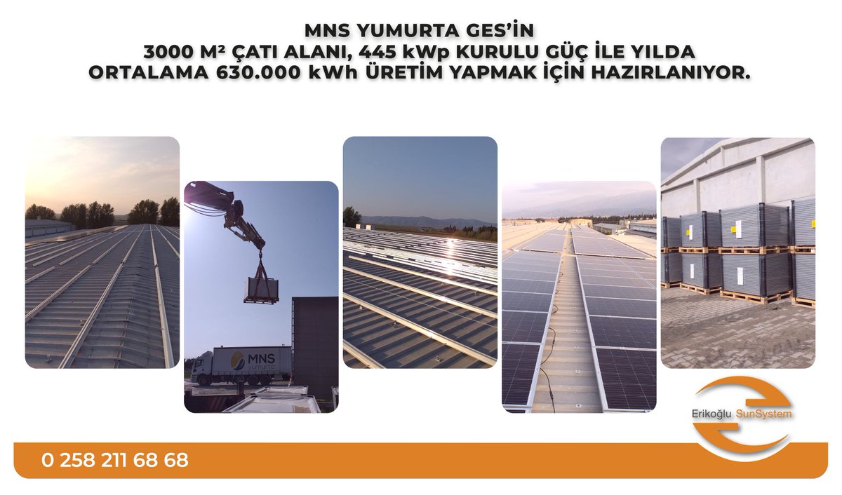 esunsystem's tweet photo. MNS Yumurta GES'in 3000 metrekare çatı alanı, 445 kWp kurulu güç ile yılda ortalama 630.000 kWp üretim yapmak için hazırlanıyor.
#erikoğlu #erikoğluyatırımholding #erikoğlusunsystem #sunsystem #güneşenerjisistemleri #yenilenebilirenerji #ges #tarımsaluygulamalar #tasarruf https://t.co/mJu998bGTV