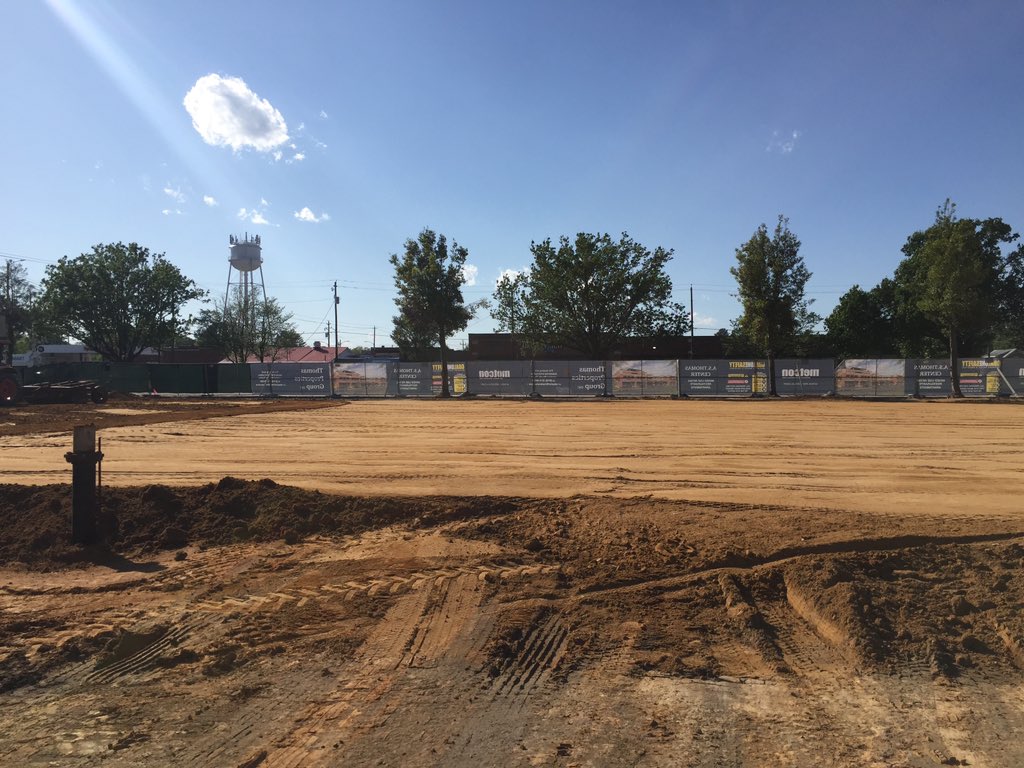MetconConstruct's tweet photo. Transformation of downtown Pembroke underway! A.S. Thomas Center coming soon! #groundwork #downtowntransformation #metconprojects #ThomasPropertiesGroup #pembrokenc #townofpembroke #loneriderbrewery https://t.co/seJU7QJHXa
