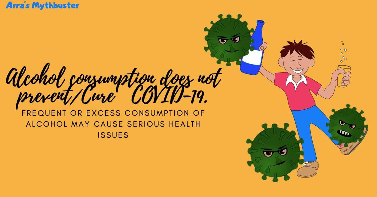 ArraFoundation's tweet photo. #1 Consuming alcohol is not going to protect you from Covid19. #covid19 #fightagainstcorona  #coronamythbuster https://t.co/9mDgJI2YQz