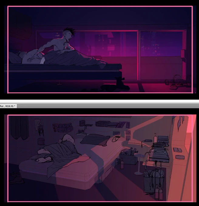 still working on that short comic about Tom`s insomnia, I'm really happy how the colors turn out  ~ #wip 