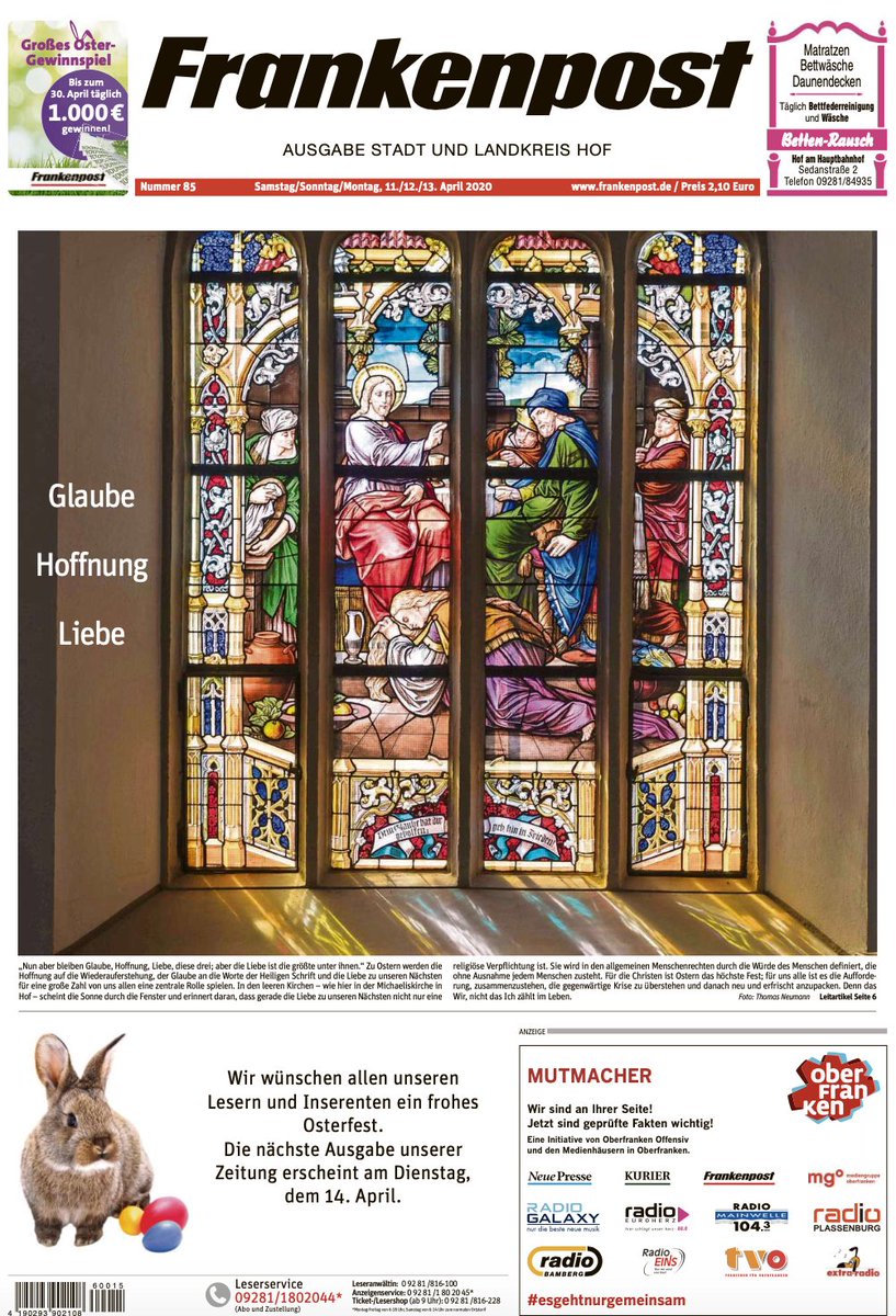 MarcelAuermann's tweet photo. Mit diesen #Titelseiten sagen der @kurier_online , die @Frankenpost und die @NPCoburg : Frohe #Ostern! https://t.co/veJofB3crV