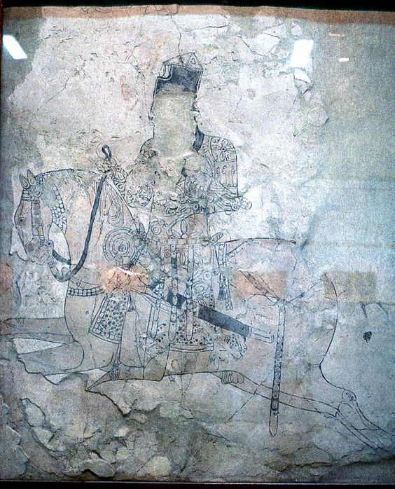 Wall painting of a cavalryman, 9th-10th century. From the palace of Sabzpušan at Nišapur, Khorasan (modern Iran). Saffarid or Samanid period.