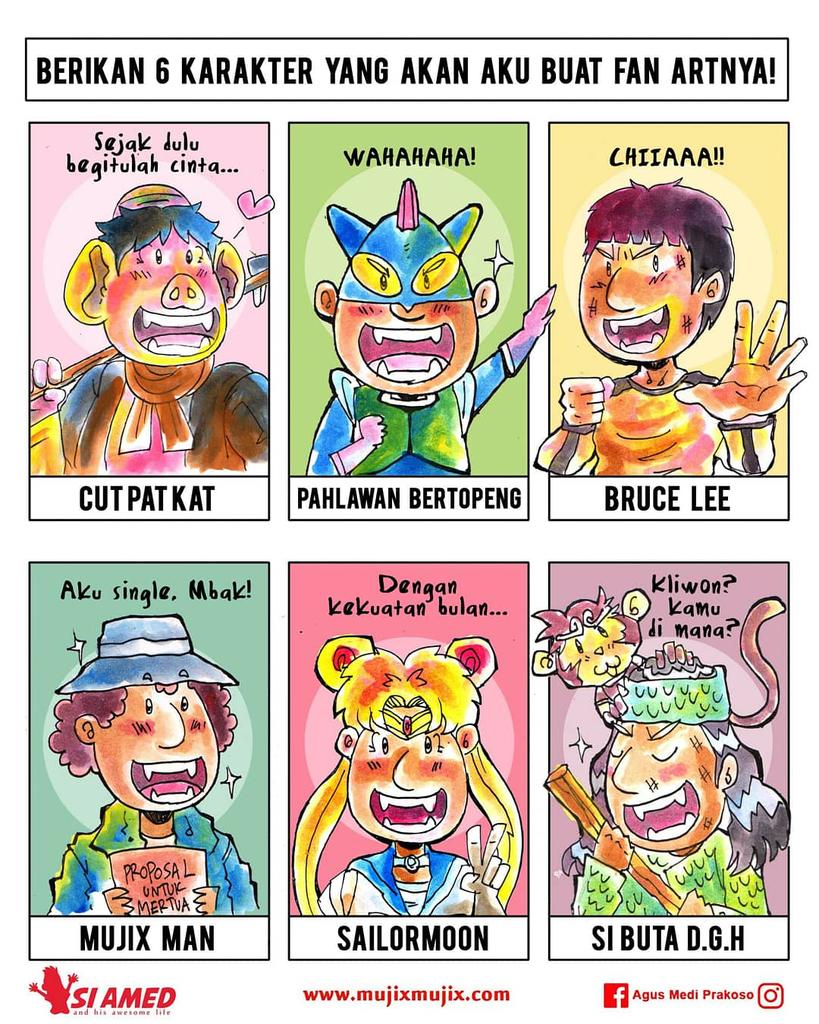 mujixmujix's tweet photo. A THREAD
.
Aku mengekplorasi Si Amed menjadi berbagai karakter. Apakah ada yang kamu idolakan?
#sixfanart #sixfanartchallenge #SiAmed #AgusMediPrakoso #Mujix https://t.co/HY3yvATdbM