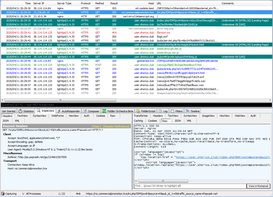 FaLconIntel's tweet photo. 2020-04-11
#Malvertising -> #UnderminerEK -> #HiddenBee(#HiddenMelliferaBee) Chinese #Miner

Example
https://t.co/9PKbgmOgJh

Reference
https://t.co/iqVzzR44PX
https://t.co/rqGg7Kzsd7 https://t.co/Klz5z5wU58