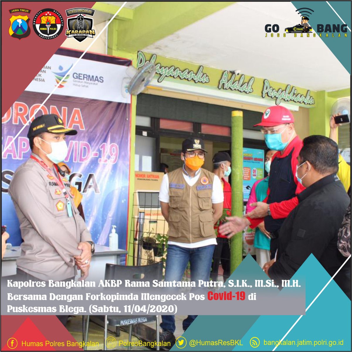 KonangSek's tweet photo. Kapolres Bangkalan AKBP Rama Samtama Putra, S.I.K., https://t.co/Z4G4m4YKJt., M.H. Bersama Dengan Forkopimda Mengecek Pos COVID-19 di Puskesmas Blega
#polresbangkalan
#humaspolresbangkalan
#BangkalanCegahCorona
#DiRumahAja
#OpsKeselamatanSemeru2020 https://t.co/zwaiPiCsl1