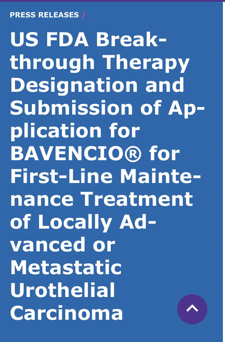 weoncologists's tweet photo. Just out📣 @US_FDA 🇺🇸grants Breakthrough therapy designation&amp; submission of application to avelumab🧪in 1️⃣st line maintenance of locally advanced/metastatic urothelial carcinoma based on interim analysis of JAVELIN Bladder 100 trial🔬which met OS endpoint  https://t.co/HmvrCjUvMw https://t.co/4pAD4TlmGR