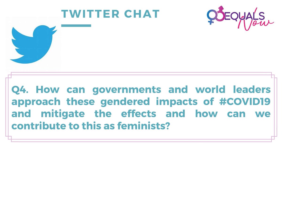 Q4. Now to the big question, what can we do to mitigate the effects you all have pointed out? How do we engage our governments and world leaders to center the needs of women in their response to  #COVID19?  #Jotai #EqualsNow