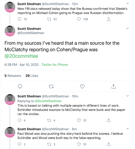 I avoid feeding trolls but this is a flat-out lie that requires response.I was in not in touch with McClatchy over the 27 DEC 18 Cohen/Prague story. I don't know the reporters (Peter Stone and Greg Gordon) at all.Scottie's "sources" must be in Moscow. He's peddling lies.