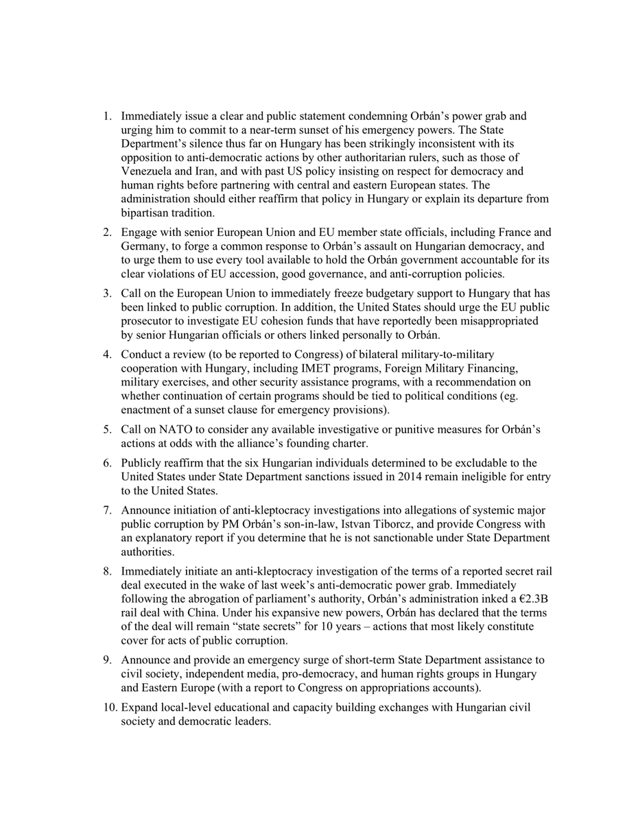 SenFeinstein's tweet photo. I joined other senators and members of Congress to express concern to the @StateDept about new laws in Hungary that give Prime Minister Orban the ability to rule by decree and eliminate core elements of democratic accountability. Read our letter here. https://t.co/4BVRwCWMsg