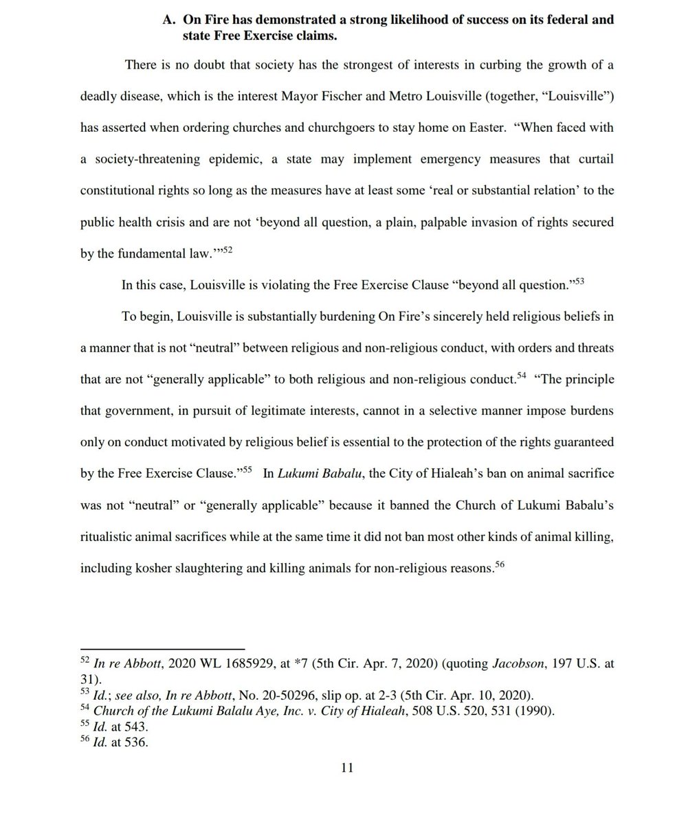 Judge Justin Walker (who  #Trump has nominated to be on thr U.S. Court of Appeals for the D.C. circuit) blasts  @louisvillemayor Greg Fischer's attempts to stop and/or discourage drive-in church services on  #Easter   as a way to mitigate  #COVID19.  #Louisville