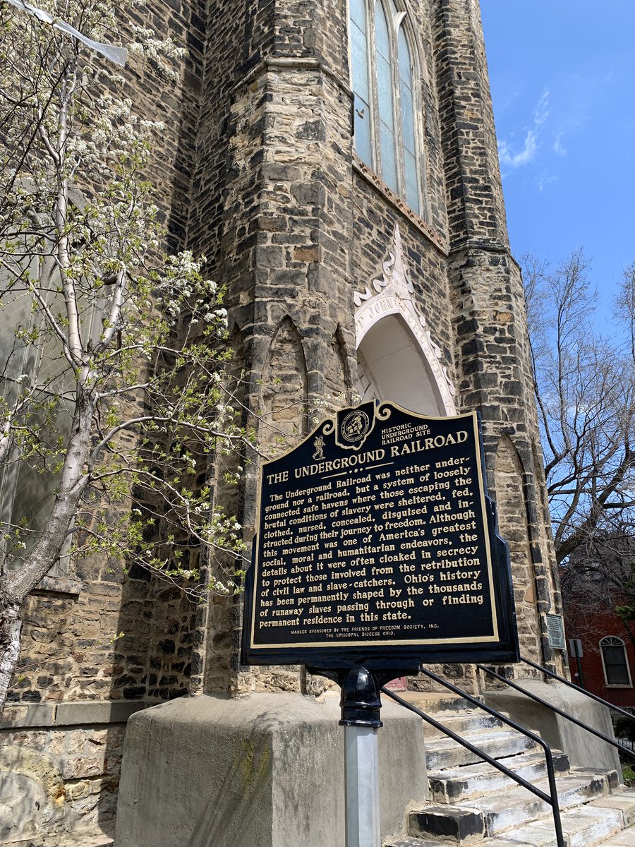 “St. John’s Episcopal Church is the oldest church in Cuyahoga. Built in 1836 ... it served as Station Hope on the Underground Railroad. A secret tunnel extended...to Lake Erie, through which...runaway slaves escaped to boats that took them to Canada” (17/)