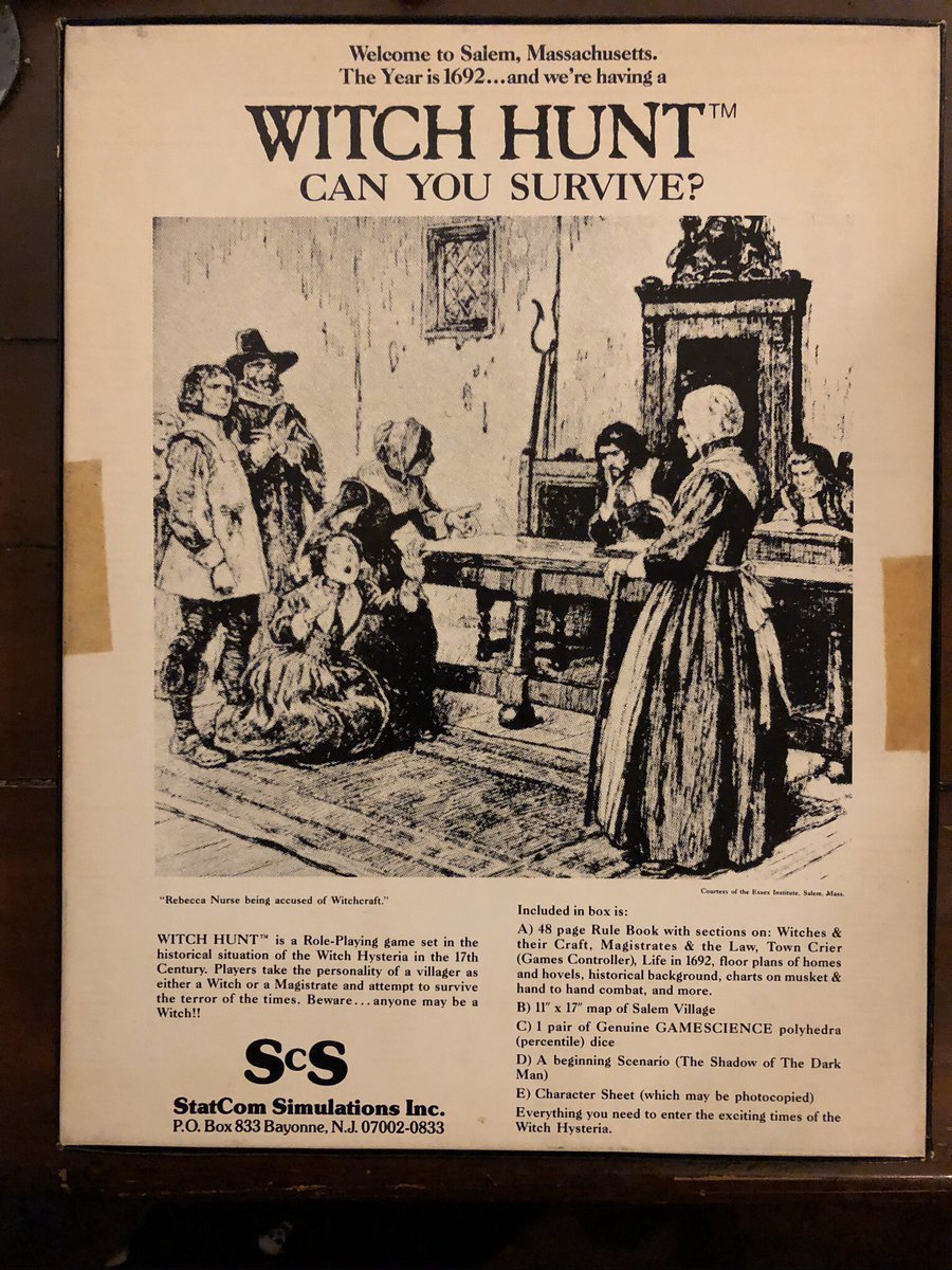 Today’s game is the Witch Hunt RPG from 1983. I heard about it at the time and it piqued my interest, both because of the historical setting and because I grew up right next door to Salem. This game was impossible to find though! It took me 15 years to find.  #CuratedQuarantine