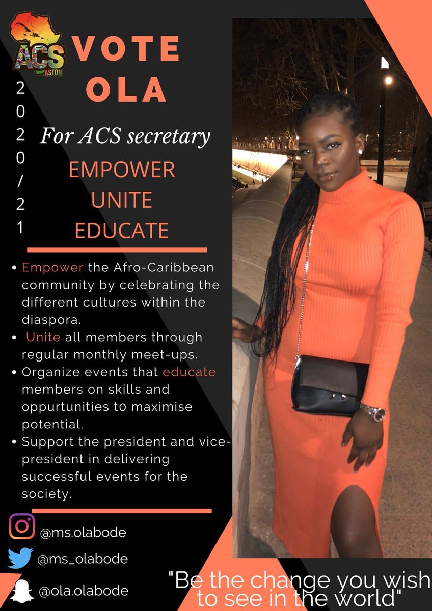 Aston_ACS's tweet photo. Name: Ola (@ms_olabode)
Course: Mechanical Engineering 

Role applied for: Secretary 

“I hope to implement a monthly society meet-up, which I hope will lead to a more united ACS.” https://t.co/25npCEHEah