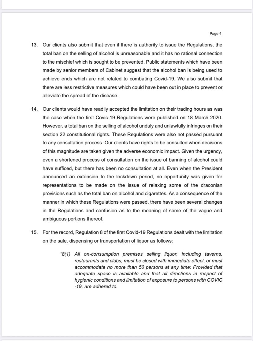 karynmaughan's tweet photo. BREAKING: Gauteng Liquor Forum - representing 20000 tavern and Shebeen owners - have threatened to go to the Constitutional Court over government’s total ban on alcohol sales. 
They have told President Ramaphosa that he has until Tuesday to relax the ban, or face court action: https://t.co/ICsvfZxbHp