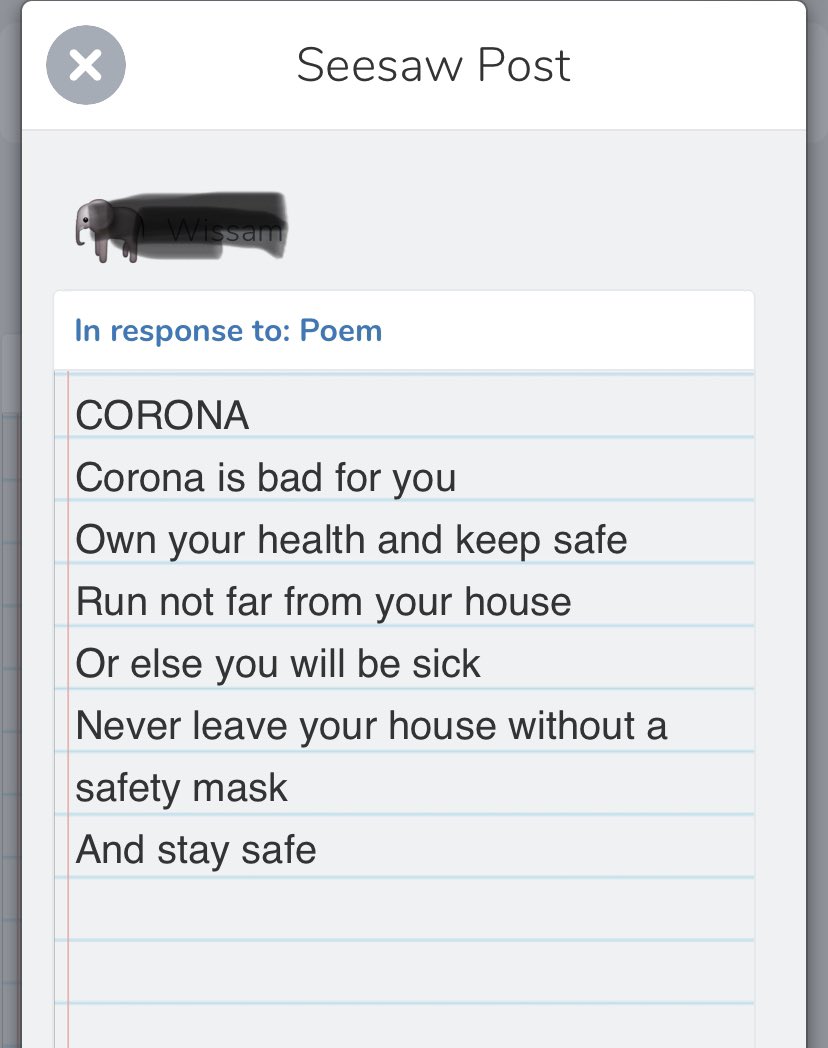 mountpleasantps's tweet photo. Wow! Another poem from a child in 2C!  It’s an ACROSTIC poem. So proud of my class!  #StayHome #NHS https://t.co/OIcsMzpztb
