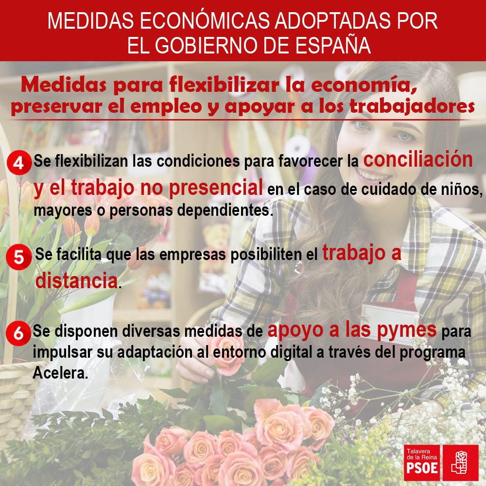PSOE_talavera's tweet photo. Esta es la segunda parte de las medidas económicas adoptadas por el Gobierno de España para flexibilizar la economía, preservar el empleo y apoyar a los trabajadores. https://t.co/DV21j24xu9