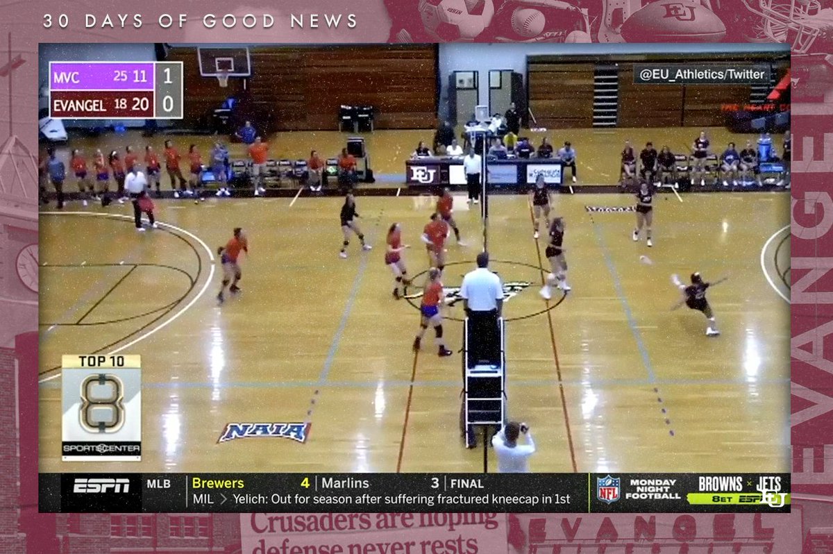 EvangelValor's tweet photo. 30 Days of Good News | Day 6: Crusaders on SportsCenter (Appearance No. 1)
Tori Lowrey's clutch foot placement landed Evangel Volleyball on ESPN in September, as the "kick save" earned a point and a Top 10 play nod. #EU30Days https://t.co/ZohpKxdKb0