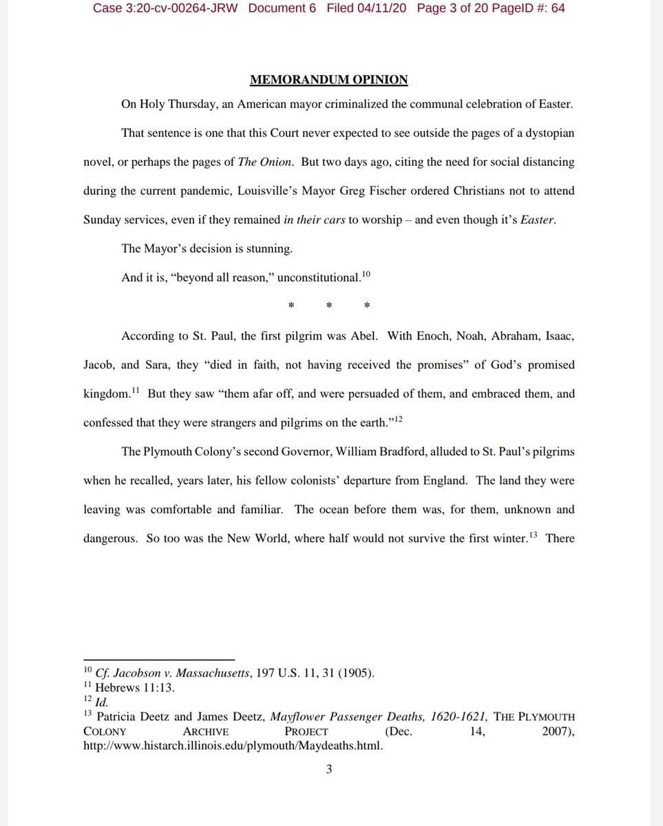 Ouch!!! Ouch!!!U.S. Judge Justin Walker says  @louisvillemayor Greg Fischer "criminalized the communal celebration of  #Easter  ."Calls Fischer's choice "stunning" and "unconstitutional." Compares it to  @TheOnion.  #COVID19  #Louisville