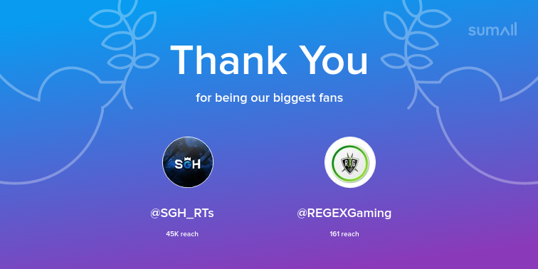 angry_jaguar's tweet photo. Our biggest fans this week: SGH_RTs, REGEXGaming. Thank you! via https://t.co/vfodRKEKUD https://t.co/YnYtKoMspV