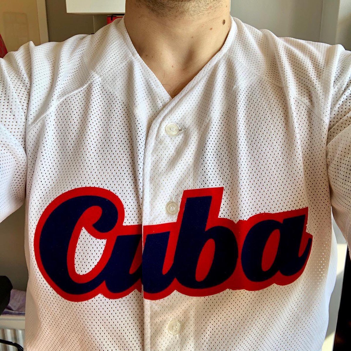 Cuba Home (?) JerseyUnofficial replica When I went to Cuba in 2015, I kept looking for a baseball jersey to take home. The Cuban national team is one of the best in the worldI eventually found one, sold to me very secretively, for reasons to me still unknown  #HomeShirts