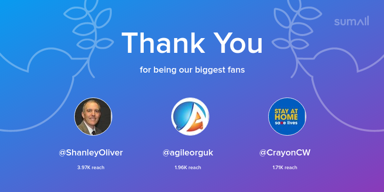 Our biggest fans this week: ShanleyOliver, agileorguk, CrayonCW. Thank you! via sumall.com/thankyou?utm_s…