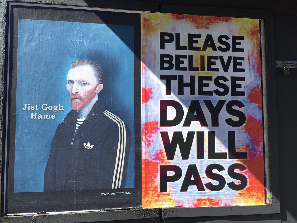 Viviennewilson's tweet photo. Thank-you to whoever has put these up around #Glasgow. They are wonderful. #BeKind #TheseDaysWillPass Well done @Rossmuir_Art 👏🏻. https://t.co/dL3vj3pzD3