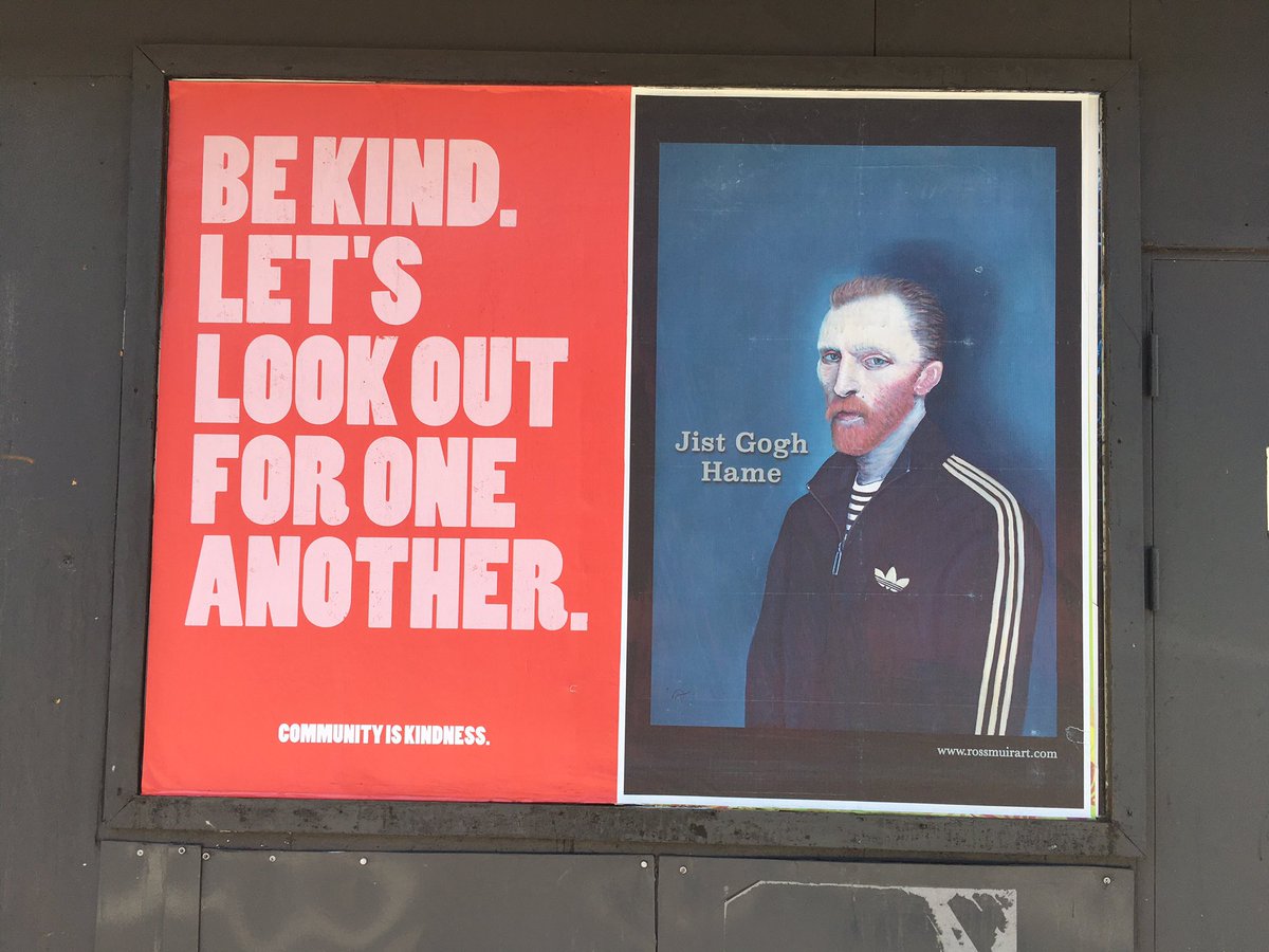 Viviennewilson's tweet photo. Thank-you to whoever has put these up around #Glasgow. They are wonderful. #BeKind #TheseDaysWillPass Well done @Rossmuir_Art 👏🏻. https://t.co/dL3vj3pzD3
