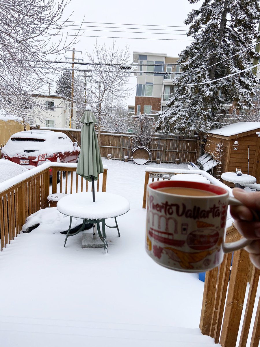 cduker's tweet photo. Saturday morning coffee view. Ano bayan! #SpringInCalgary #yyc ☕️ ❄️ https://t.co/I0AJP702qM