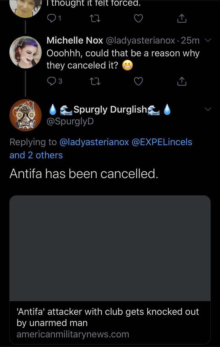 Antifa seemed to be the focus of his anger. Again, Antifa had not been discussed in the thread at all. Just a thread this guy needed to pull on.