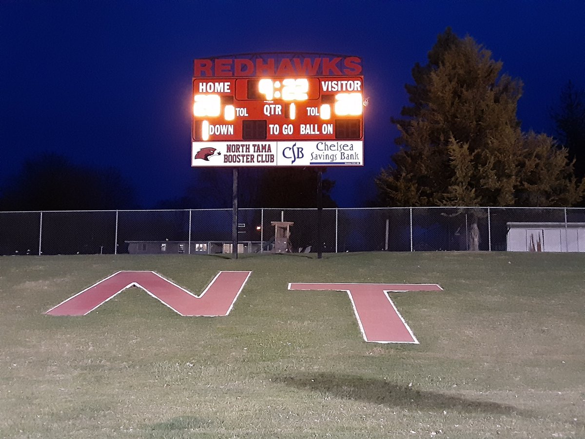 NTRedhawks's tweet image. We lit Dennis Field up last night -- we sure miss all of our students and staff. Stay safe and we'll see you soon. #NTProud #resilieNTredhawks #bethelightIA #lightupIA