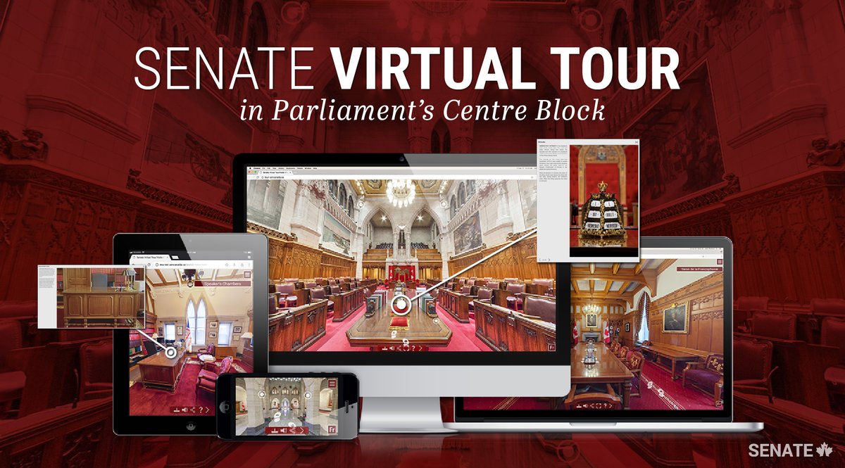 SenateCA's tweet photo. Centre Block and the historic Senate Chamber are closed for rehabilitation. But that doesn’t mean you can’t stop by! While you #StayHome, visit the Red Chamber through the Senate’s immersive virtual tour. https://t.co/eKKqaBzuaf #SenCA #PhysicalDistancing https://t.co/eO2TlqU8DB