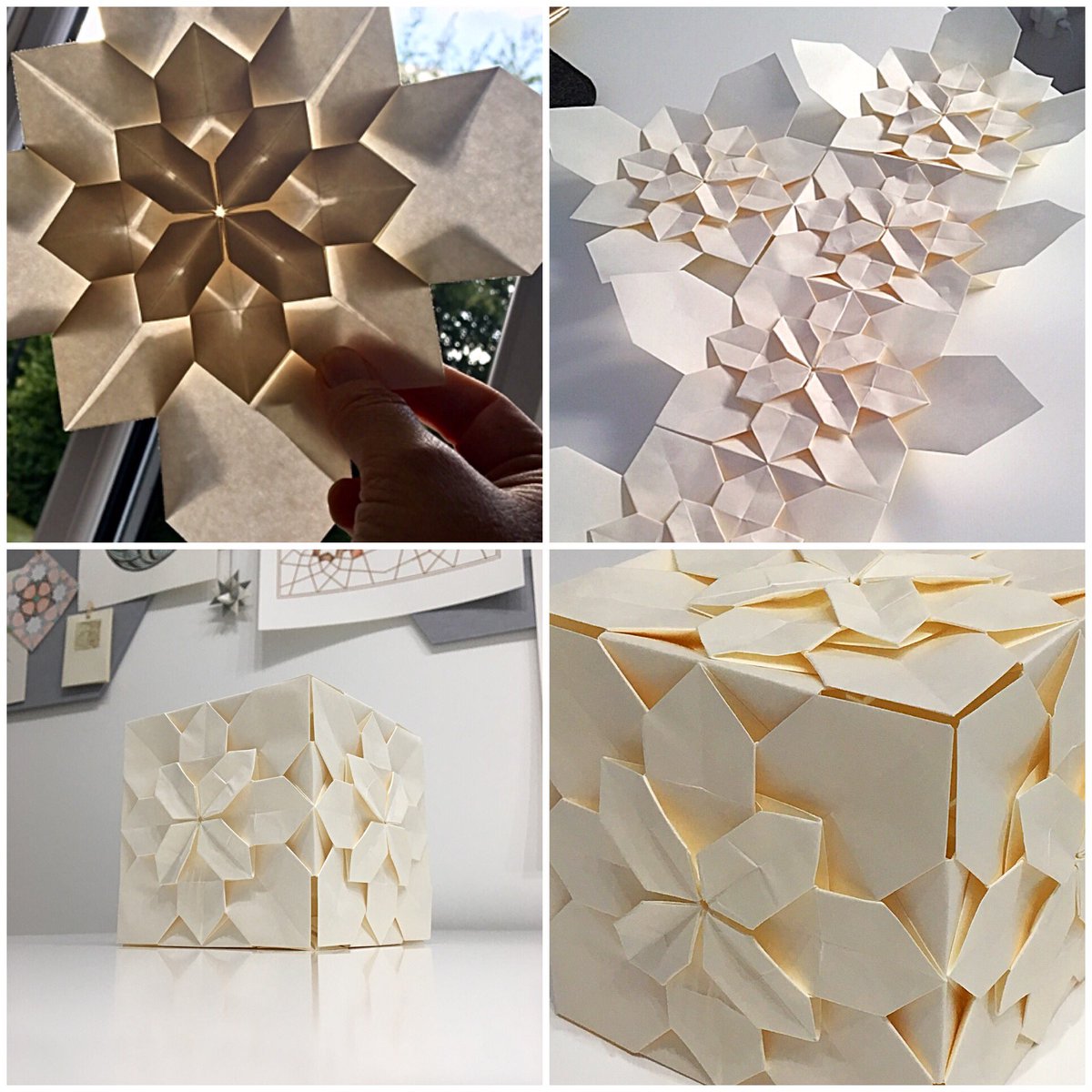 10b) Experienced origamists might wish to try the challenging, but oh-so-stunning, Shuzo Fujimoto Hydrangea cube lamp.I used  @happyfolding’s video instructions for the modules  & this video for the construction  #3DMaths  #Origami
