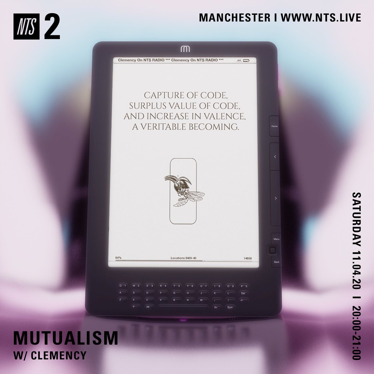 Clemency tonight on <a href="/NTSlive/">NTS Radio</a>. Noise and field recordings to heavy trap and D&amp;B. Her 60 minutes includes unreleased cuts from @GeorgieMcVicar and @LilHenzo, alongside favourites from <a href="/mostdismalswamp/">Most Dismal Swamp</a> <a href="/NoCornerMusic/">NoCorner</a> and Recital.
8-9pm, see you in the chat.
NTS.LIVE
