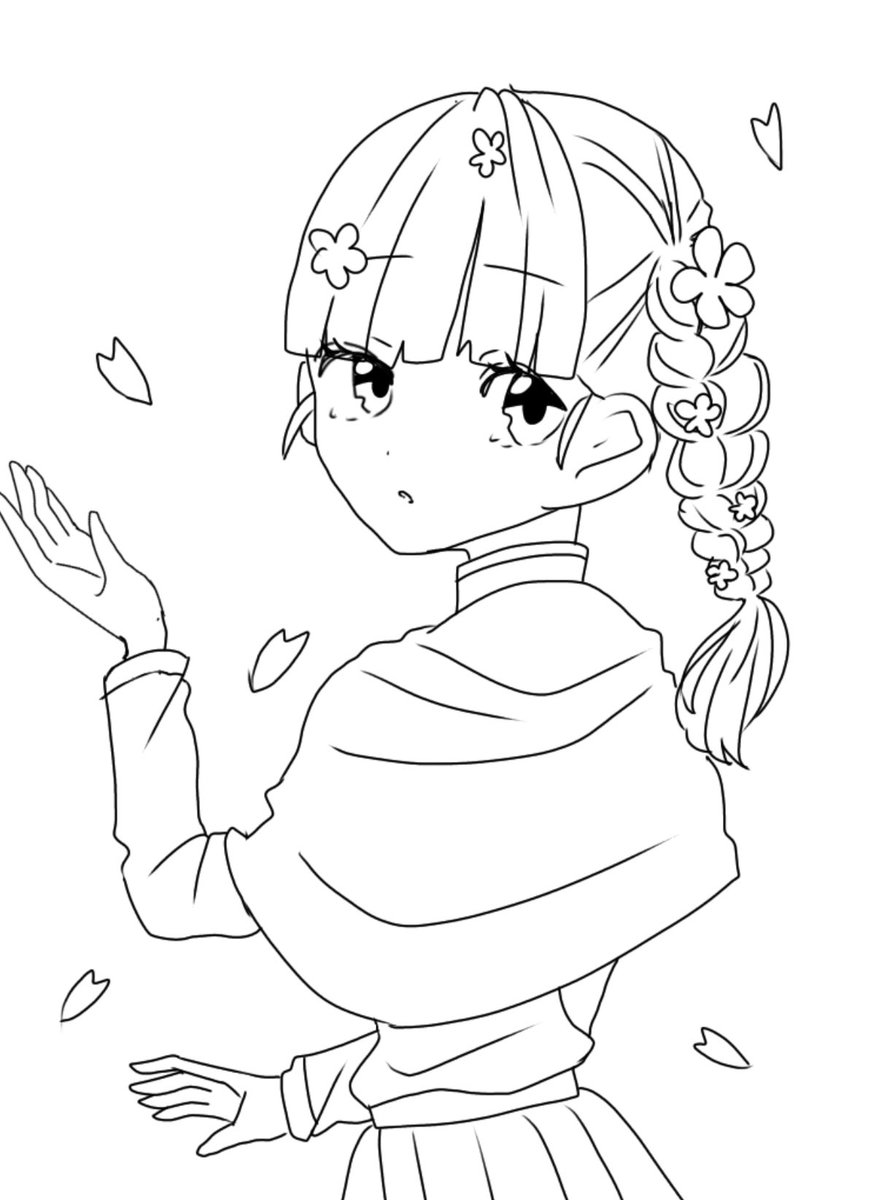 Rea Twitter પર カナヲちゃんの線画できた 明日色塗りますおやすみ カナヲ 栗花落カナヲ カナヲちゃん 鬼滅 鬼滅の刃 桜 線画 アイビス アイビスペイント