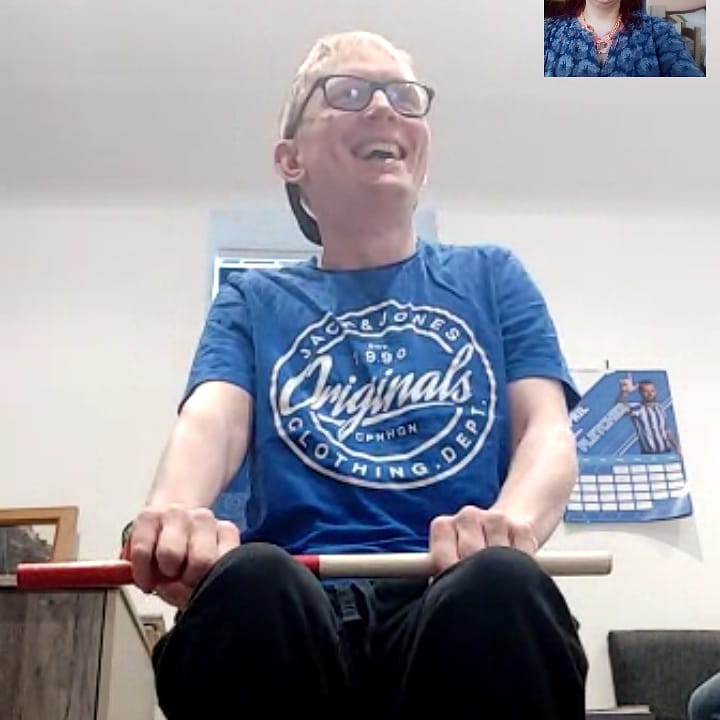 ConductorNeuro's tweet photo. A fab morning having a video session with Gareth who I work with for @Paces_Sheffield. He is pushing his time up on his independent standing... He was just shy of hitting the two minute mark today.. Well done Gaz!! #homelearning #conductiveeducation #ceawareness #newwaysofworking https://t.co/Df0c2qfXrg