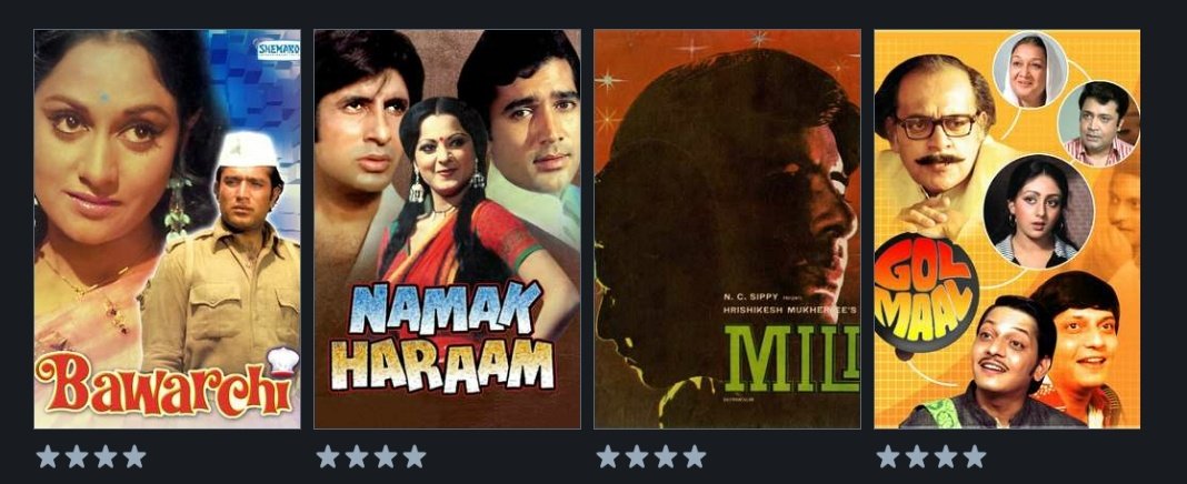 Done with best of Hrishikesh Mukherjee ' s Work..starting from Anari to Golmaal what a filmography... Simple writing relatable characters are the key powers of hrikesh....watched 8 films in four days.