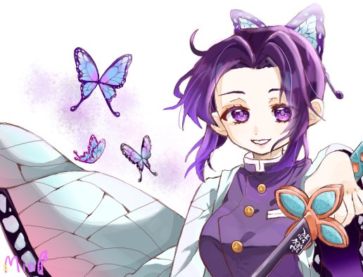 きあいみにさんがTwitterに投稿した胡蝶しのぶ(鬼滅の刃)のイラスト。