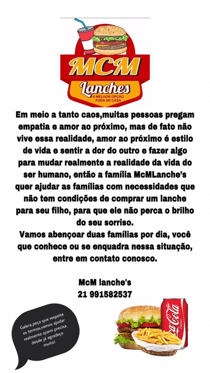 Gleyston9's tweet photo. Galera quem puder ajudar,  
E um trabalho de coração!!
McM lanche's 
Estamos vivendo um tempo que temos que ajudar o próximo com o pouco que temos ! https://t.co/6eKGZo9P1H