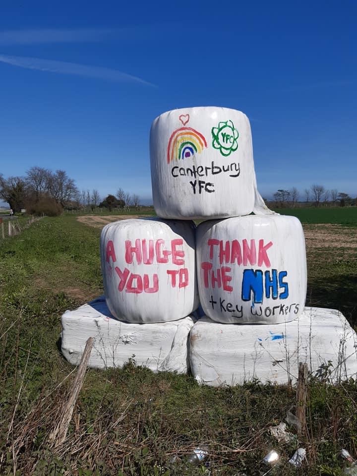 pippa_marsh's tweet photo. @bbcsoutheast a tribute to the NHS and other key workers as displayed by @CanterburyYFC (Canterbury Young Farmers). Painted onto Hay Bales at the top of the Jubilee Way in Dover! #stayhome #ThankYouNHS #yfcdoitbest https://t.co/M2DhDbd2QY