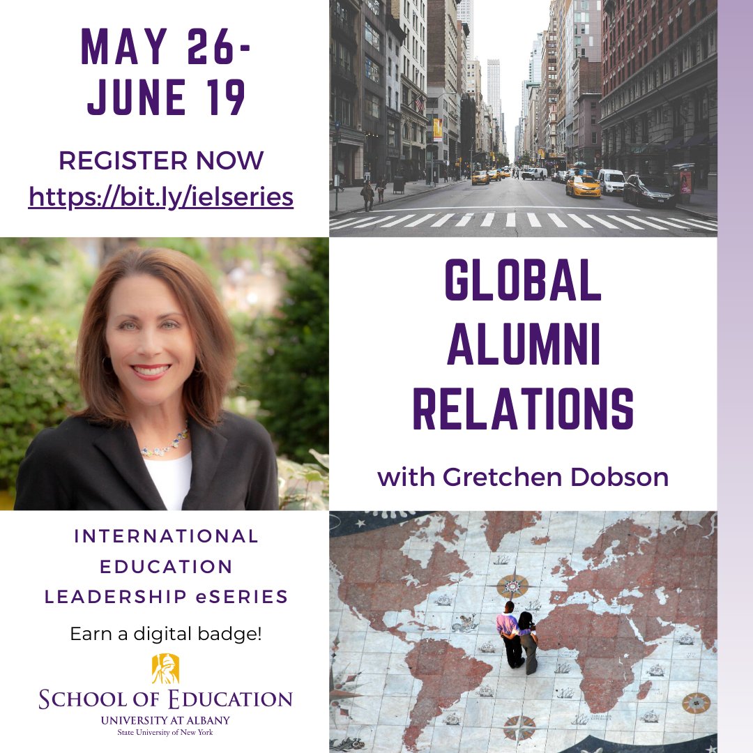 mitchlev's tweet image. Join us @UAlbanyEdu  for "Global Alumni Relations" – affirm and strengthen your global network. 4-wk, online, badged, May 26 – June 18. Taught by @GretchenDobson, distinguished leader in the field. More &amp;gt;&amp;gt; tinyurl.com/wvuscm3 @UAlbany @EPL_UAlbany #intled #alumni #advancement