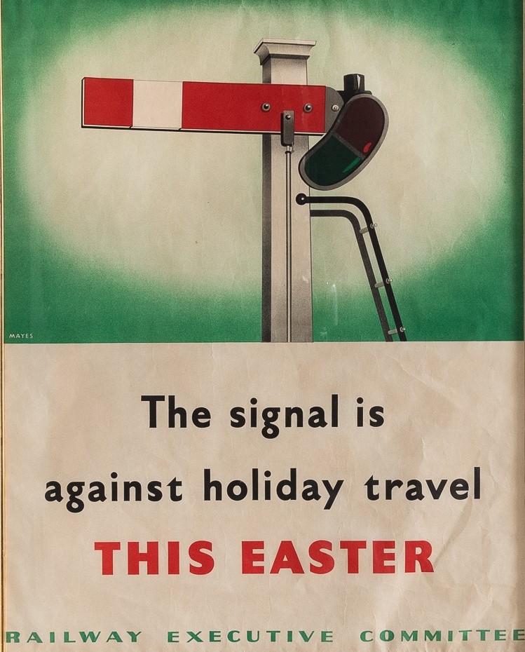 RealTimeWWII's tweet photo. "The signal is against holiday travel this Easter": British railways remind people not to make unnecessary journeys, to save UK transport for essential war workers. https://t.co/SmBxW8tPy3