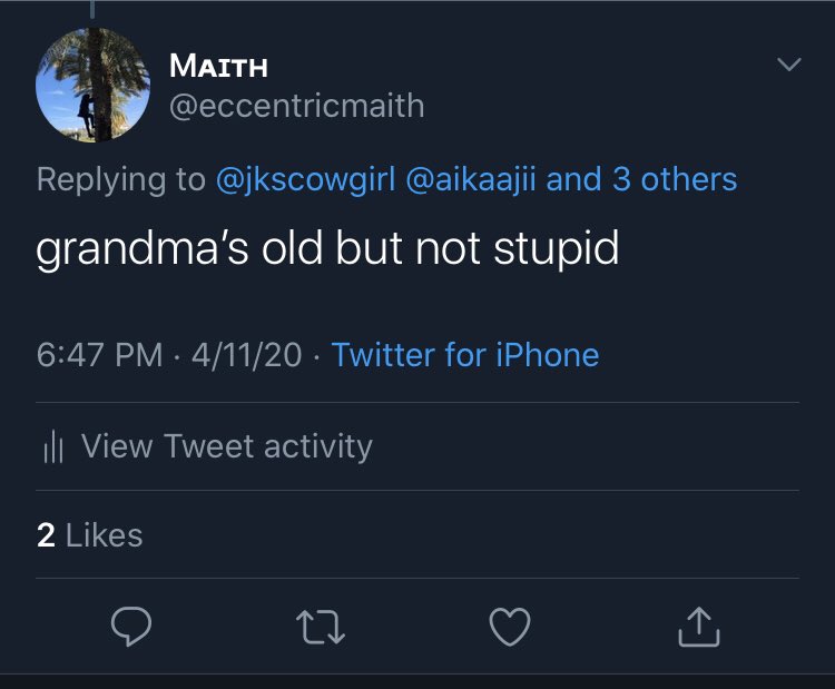 eccentricmaith's tweet photo. @jkscowgirl @aikaajii @Sa7ar_Abubaker @iam_buthaina @hobisbaex there are two types of grandma’s https://t.co/cbyBrj2XgY