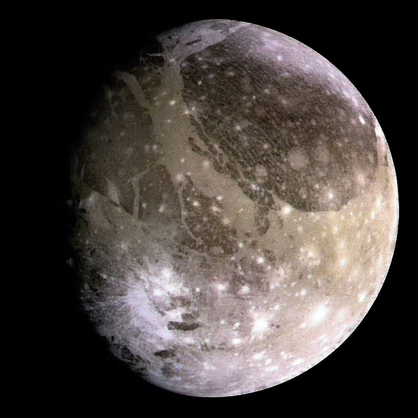Ganymede, the biggest moon in the solar system, is larger than the planet Mercury. It has an oxygen atmosphere and it’s the only moon known to have its own magnetic field