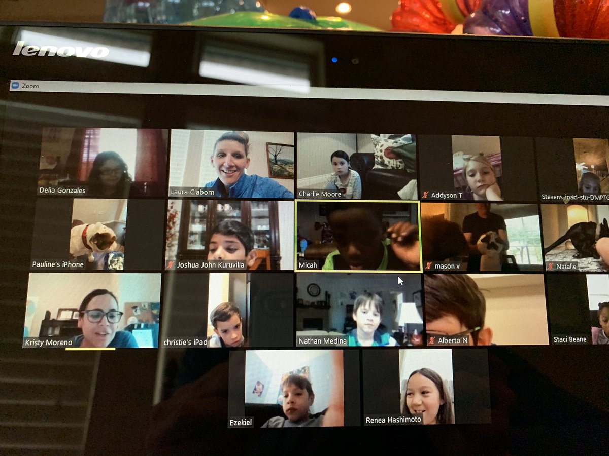 Laclaborn's tweet photo. Bring Your Pet to Class Day. This was a fun Zoom class meeting as we talked about our pets and how they provide us comfort during this time. @MrsKMoreno #thecoleway https://t.co/qpho6N17T0