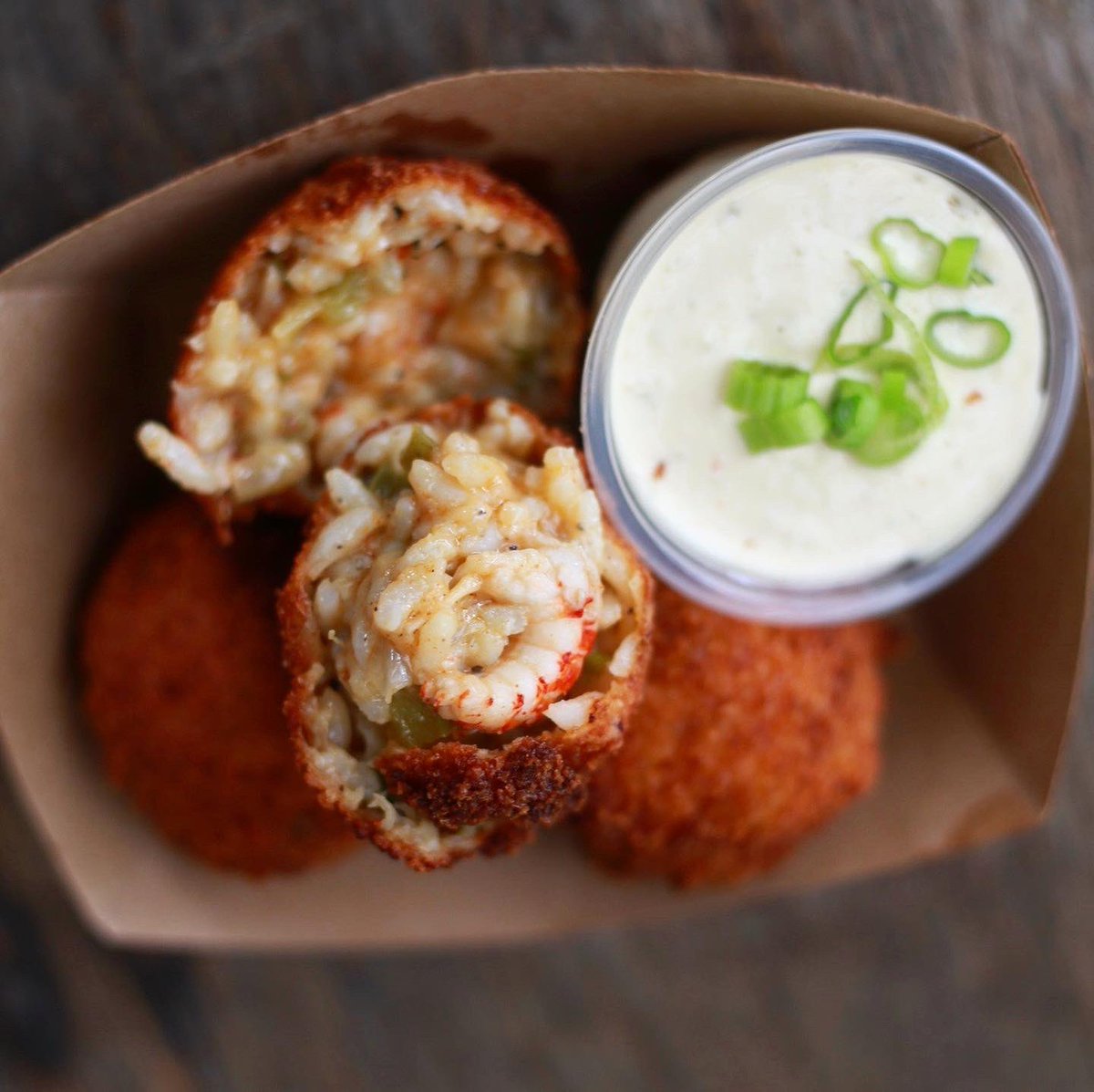 BlueOakBBQ's tweet photo. Crawfish Boudin Balls w/ pickled jalapeño mayo. These are 🔥 https://t.co/GvxQLa6i5N