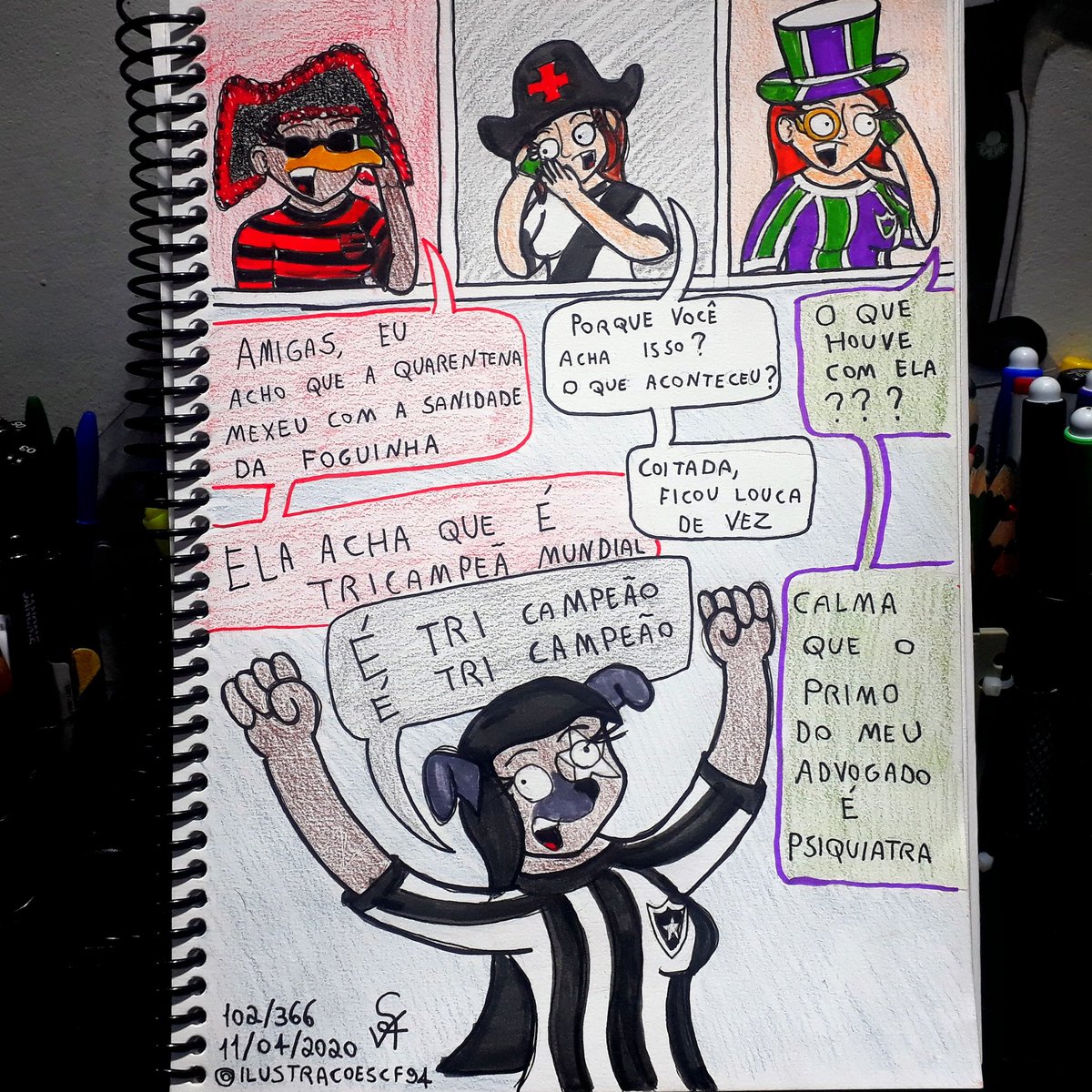 IlustracoesCF94's tweet photo. 102/366
11/04/2020
As coisas estão ficando loucas la no Rio de Janeiro HAHAHA
#ilustracoescf94 #ilustraçõescf94 #cartoon #oc #flamengo #vasco #botafogo #fluminense #foguinha #januaria #urubuza #tapetinha #quarentena #isolamento #sanidade #futebol https://t.co/7YR9vLF7er