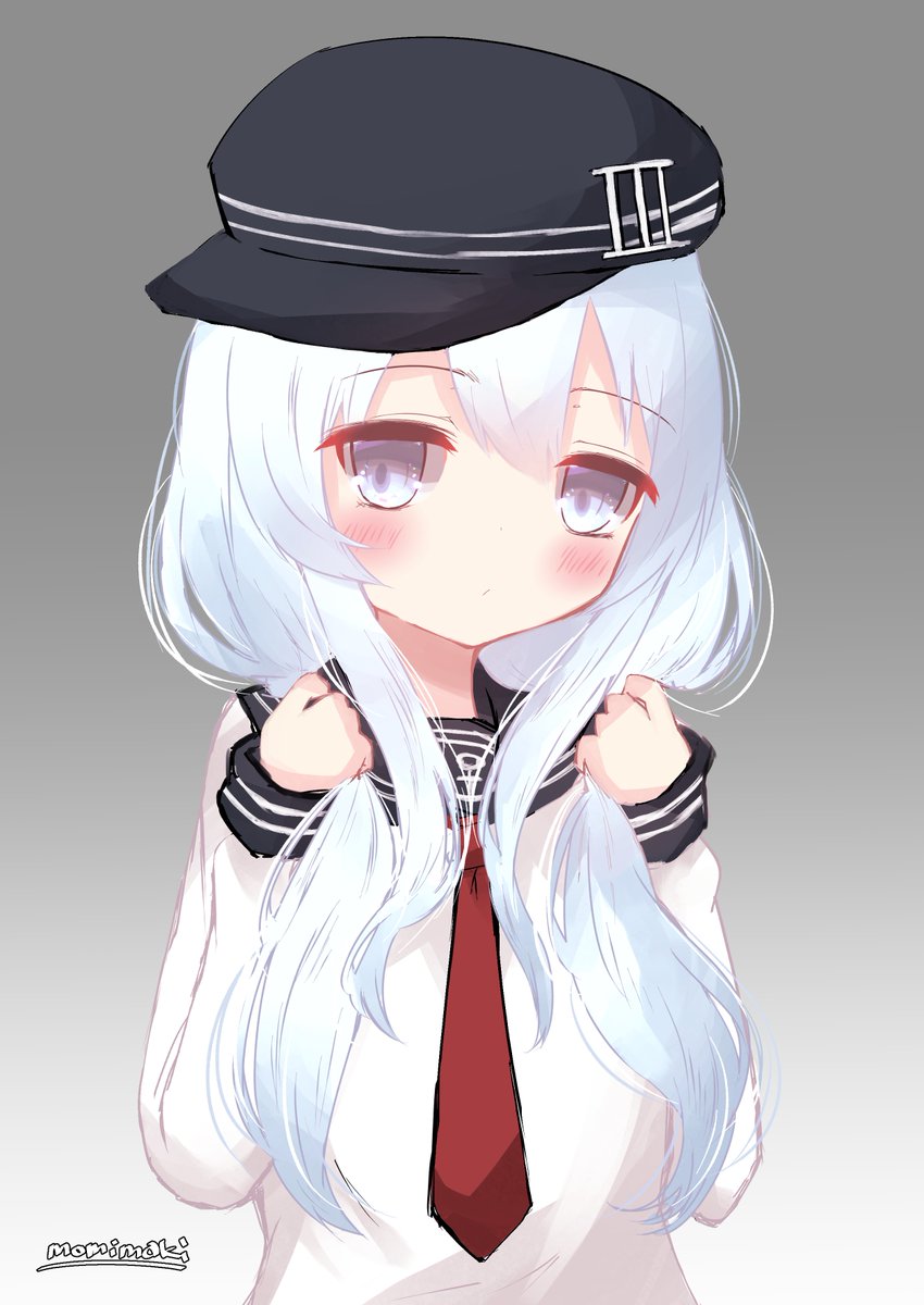 hibiki (kancolle) 1girl solo long hair hat school uniform serafuku white hair  illustration images