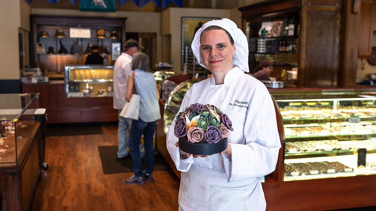 Love chocolate? Meet Elizabeth Foley of the Chocolate Fetish in Asheville, NC! She and her team craft elaborate (and delicious!) chocolate sculptures, in addititon to producing the shop's legendary hand-dipped truffles! Learn more: bit.ly/2T4i2mn. #Asheville #SweetTreat